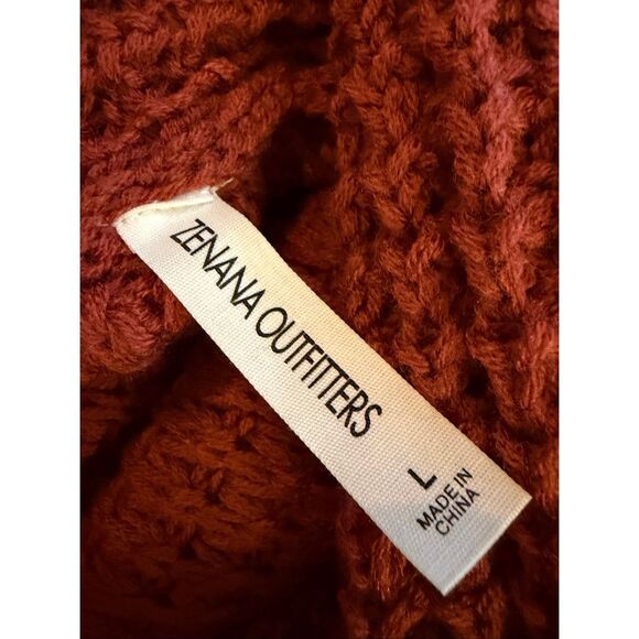 Zenana Outfitters Women’s L Sweater Red/Brown Asymmetrical Cowl Neck Chunky Ribb - Picture 6 of 9